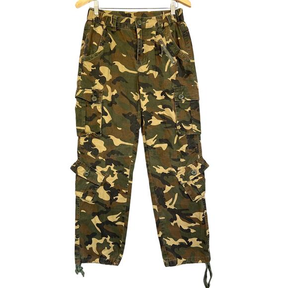 Must Way Camouflage Cargo Pants Womens 6  Ankle Ties Pockets Utility Grunge - Picture 1 of 10
